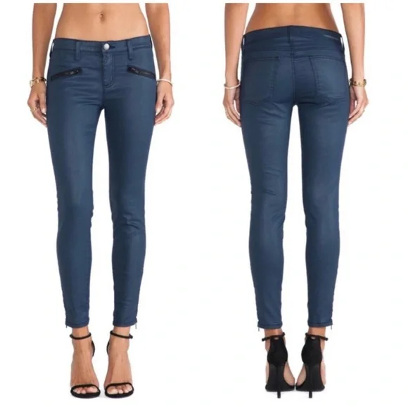 Current/Elliot the Soho ankle zip stiletto navy coated jeans size 26 28” inseam - Picture 2 of 12